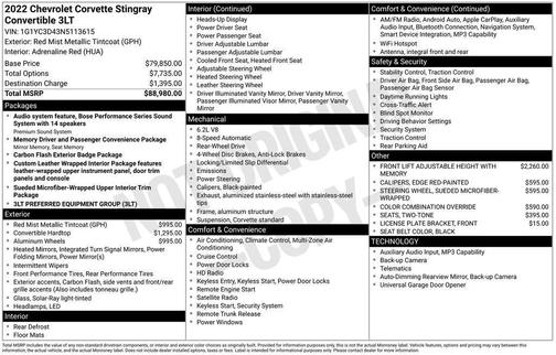 Red Mist Metallic Tintcoat 2022 Chevrolet Corvette Stingray w/3LT