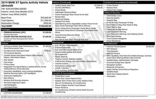 Arctic Gray Metallic 2019 BMW X7 xDrive50i