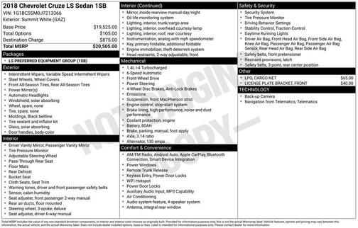Summit White 2018 Chevrolet Cruze LS