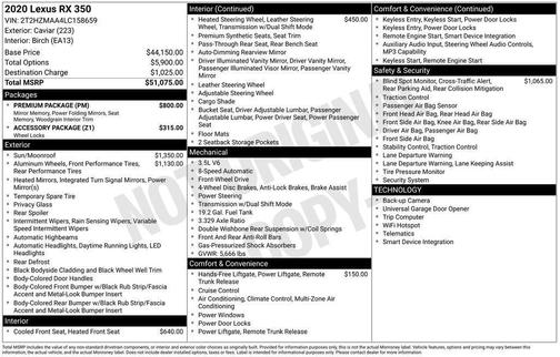 Black 2020 Lexus RX 350 Base