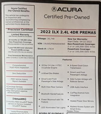 2022 Acura ILX Premium & A-SPEC Packages