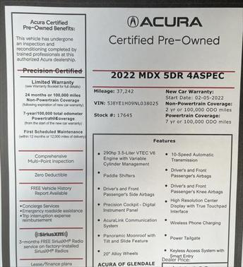 2022 Acura MDX A-Spec Package