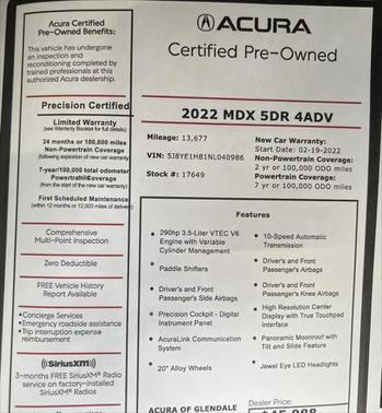 2022 Acura MDX Advance Package
