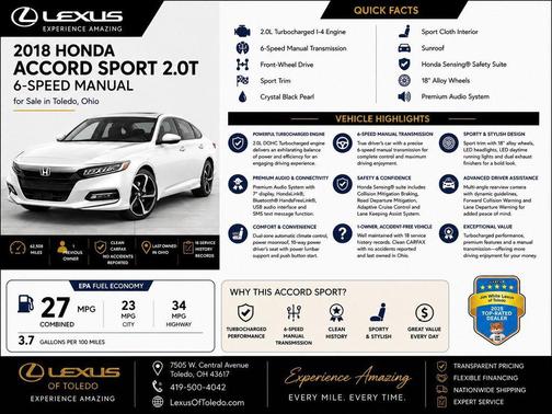 Platinum White Pearl 2018 Honda Accord Sport 2.0T