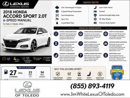 Platinum White Pearl 2018 Honda Accord Sport 2.0T