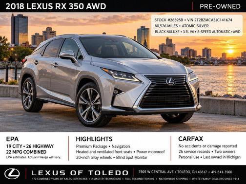 Atomic Silver 2018 Lexus RX 350 Base
