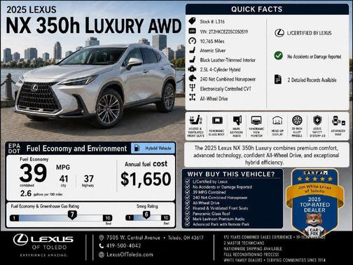 Atomic Silver 2025 Lexus NX 350h Luxury