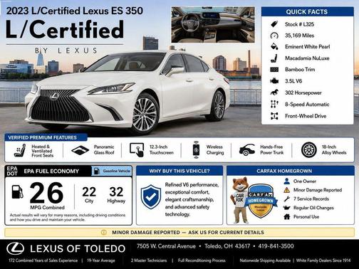 White Pearl 2023 Lexus ES 350 Base