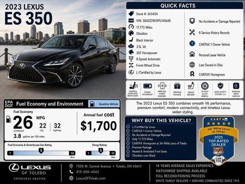 Obsidian 2023 Lexus ES 350 Base