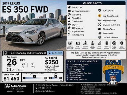 Atomic Silver 2019 Lexus ES 350 Base