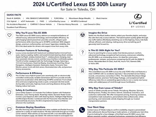 Moonbeam Beige Metallic 2024 Lexus ES 300h Luxury
