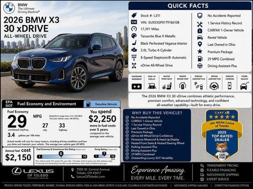 Blue 2026 BMW X3 30 xDrive