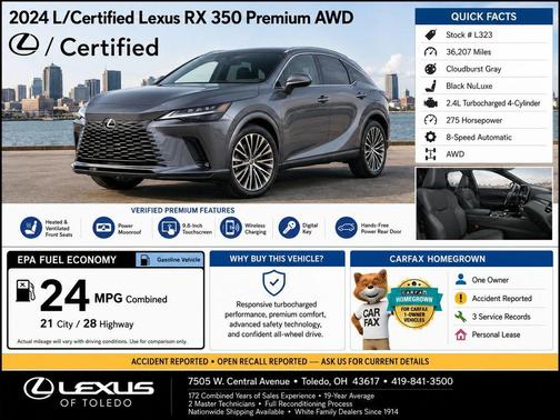 Cloudburst Gray 2024 Lexus RX 350 Premium