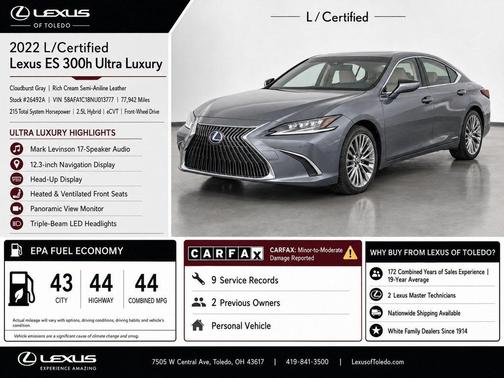 Gray 2022 Lexus ES 300h Ultra Luxury