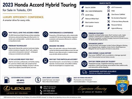 Platinum White Pearl 2023 Honda Accord Hybrid Touring