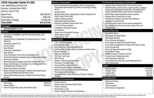 2026 Hyundai SANTA FE SEL 2.4