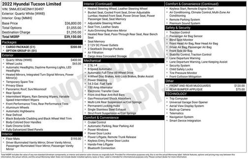 Quartz White 2022 Hyundai TUCSON Limited