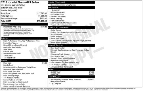Red Allure 2012 Hyundai ELANTRA GLS