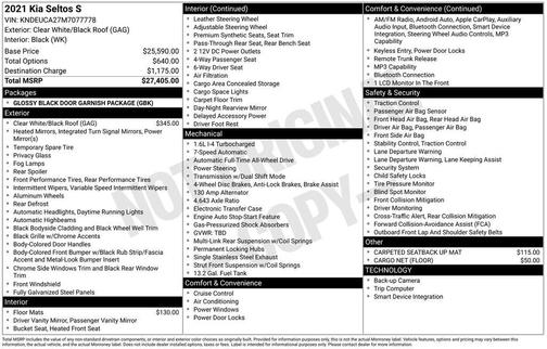 Clear White/Black Roof 2021 Kia Seltos S Turbo