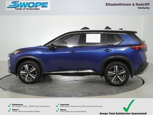 Caspian Blue Metallic/Super Black 2021 Nissan Rogue Platinum