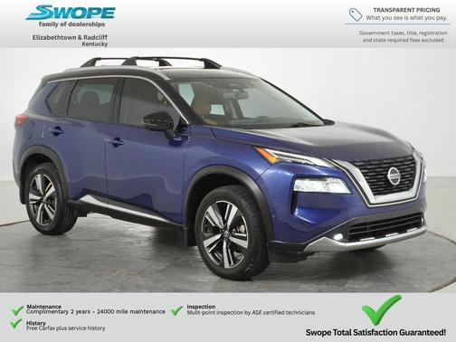 Caspian Blue Metallic/Super Black 2021 Nissan Rogue Platinum