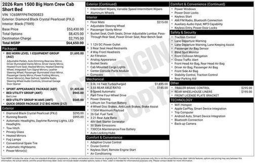 Diamond Black Crystal Pearlcoat 2026 RAM 1500 Big Horn/Lone Star