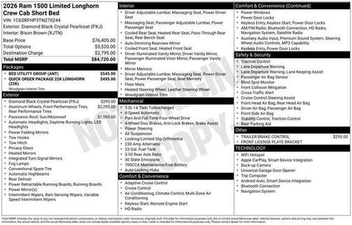 Diamond Black Crystal Pearlcoat 2026 RAM 1500 Longhorn