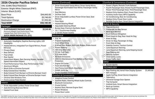 Bright White Clearcoat 2026 Chrysler Pacifica L