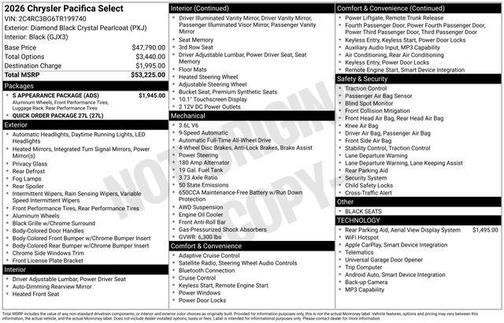 Diamond Black Crystal Pearlcoat 2026 Chrysler Pacifica L