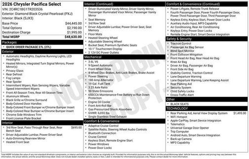 Diamond Black Crystal Pearlcoat 2026 Chrysler Pacifica L