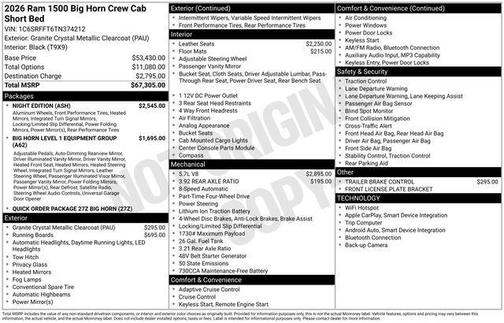 Granite Crystal Metallic Clearcoat 2026 RAM 1500 Big Horn/Lone Star