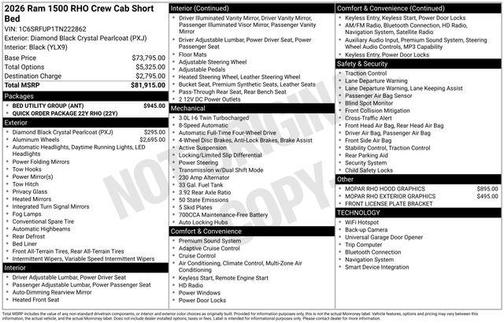 Diamond Black Crystal Pearlcoat 2026 RAM 1500 RHO Crew Cab 4x4 5'7' Box