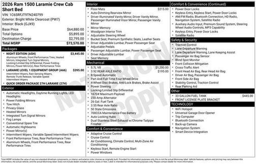 Bright White Clearcoat 2026 RAM 1500 Laramie