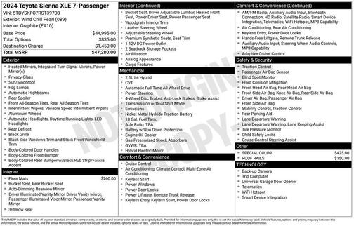 Wind Chill Pearl 2024 Toyota Sienna XLE