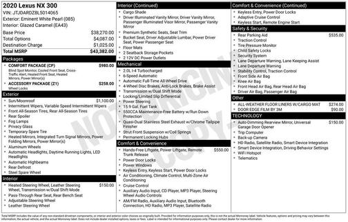 White 2020 Lexus NX 300 Base