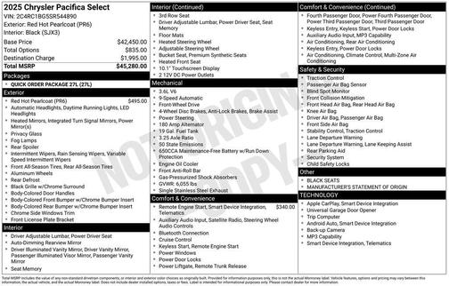Red Hot Pearlcoat 2025 Chrysler Pacifica L