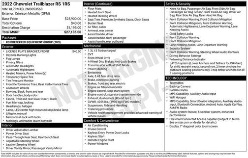 Crimson Metallic 2022 Chevrolet Trailblazer RS