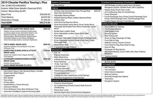 Billet Silver Metallic Clearcoat 2019 Chrysler Pacifica Touring-L Plus