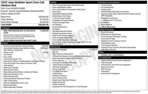 Granite Crystal Clearcoat Metallic 2023 Jeep Gladiator Sport