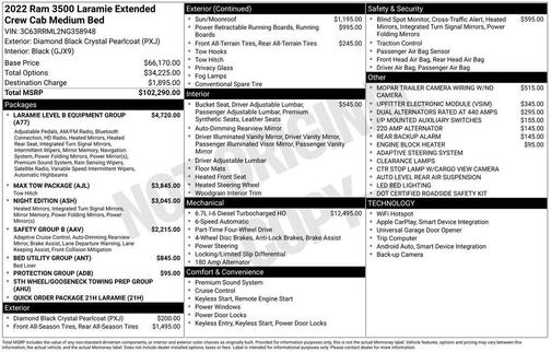 Diamond Black Crystal Pearlcoat 2022 RAM 3500 Laramie Mega Cab 4x4 6'4' Box