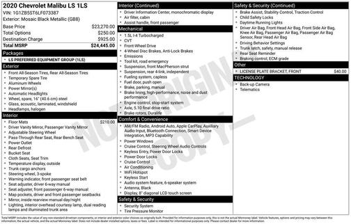 Mosaic Black Metallic 2020 Chevrolet Malibu 1LS
