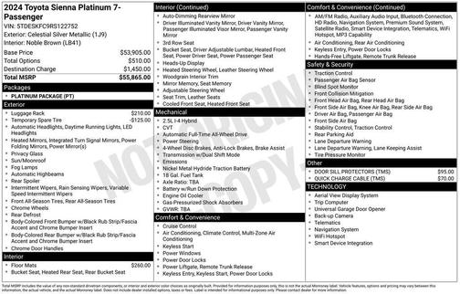 2024 Toyota Sienna Platinum 7 Passenger