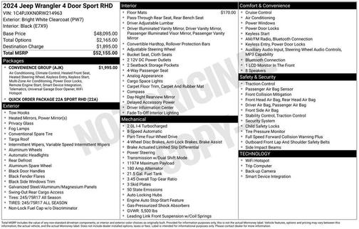 2024 Jeep Wrangler Sport RHD