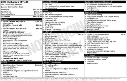 Summit White 2020 GMC Acadia SLT