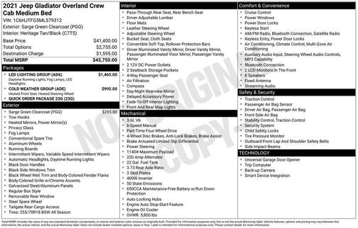 Sarge Green Clearcoat 2021 Jeep Gladiator Overland