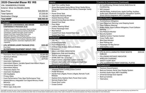 Silver Ice Metallic 2020 Chevrolet Blazer RS