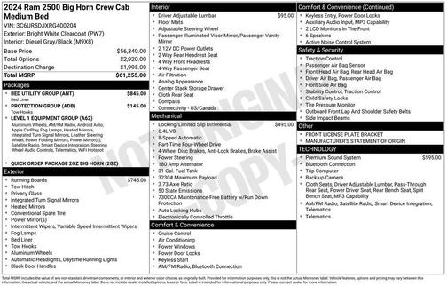 Bright White Clearcoat 2024 RAM 2500 Big Horn Crew Cab 4x4 6'4' Box