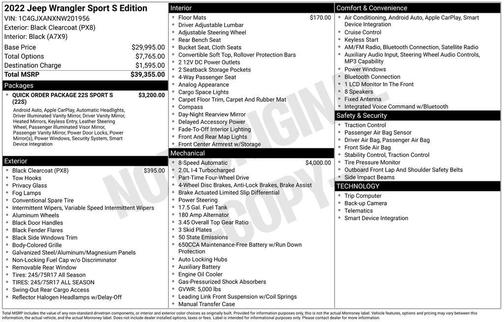 Black Clearcoat 2022 Jeep Wrangler Sport S