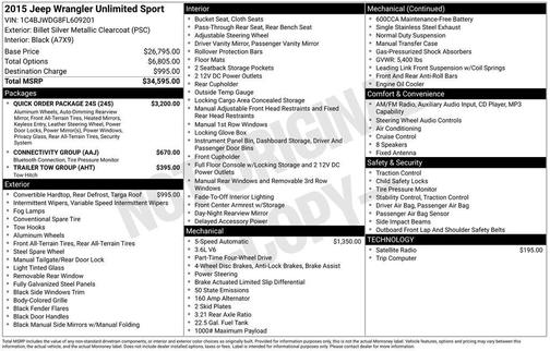 Billet Silver Metallic Clearcoat 2015 Jeep Wrangler Unlimited Sport