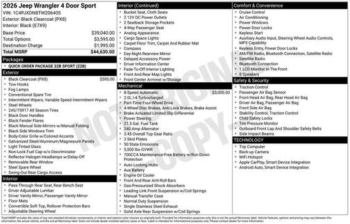Black Clearcoat 2026 Jeep Wrangler Sport